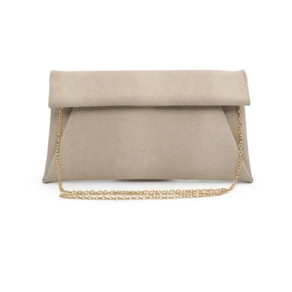 Elegant Tan Clutch with Gold Chain